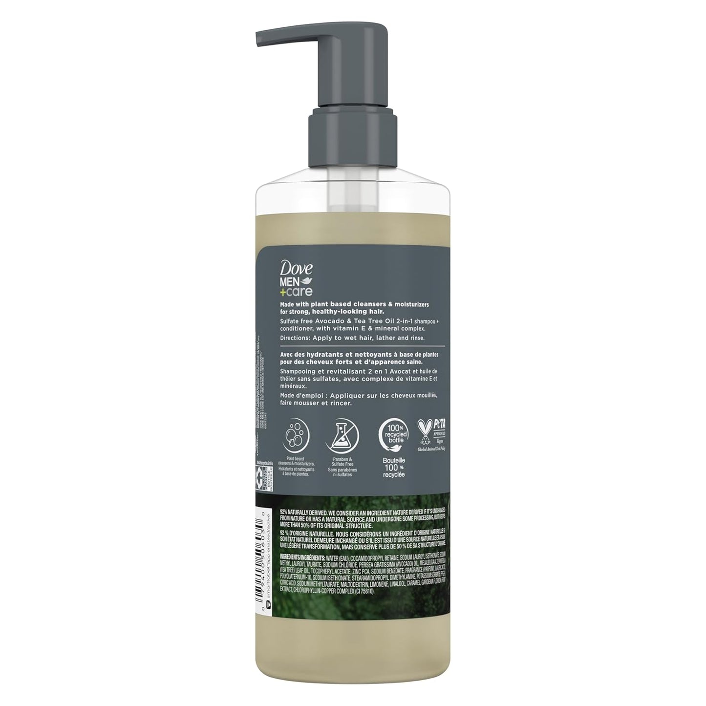 Dove Men Care 2-in-1 Shampoo + Conditioner - Avocado & Tea Tree Oil with Vitamin E & Mineral Complex, 17.5 oz (2PK)