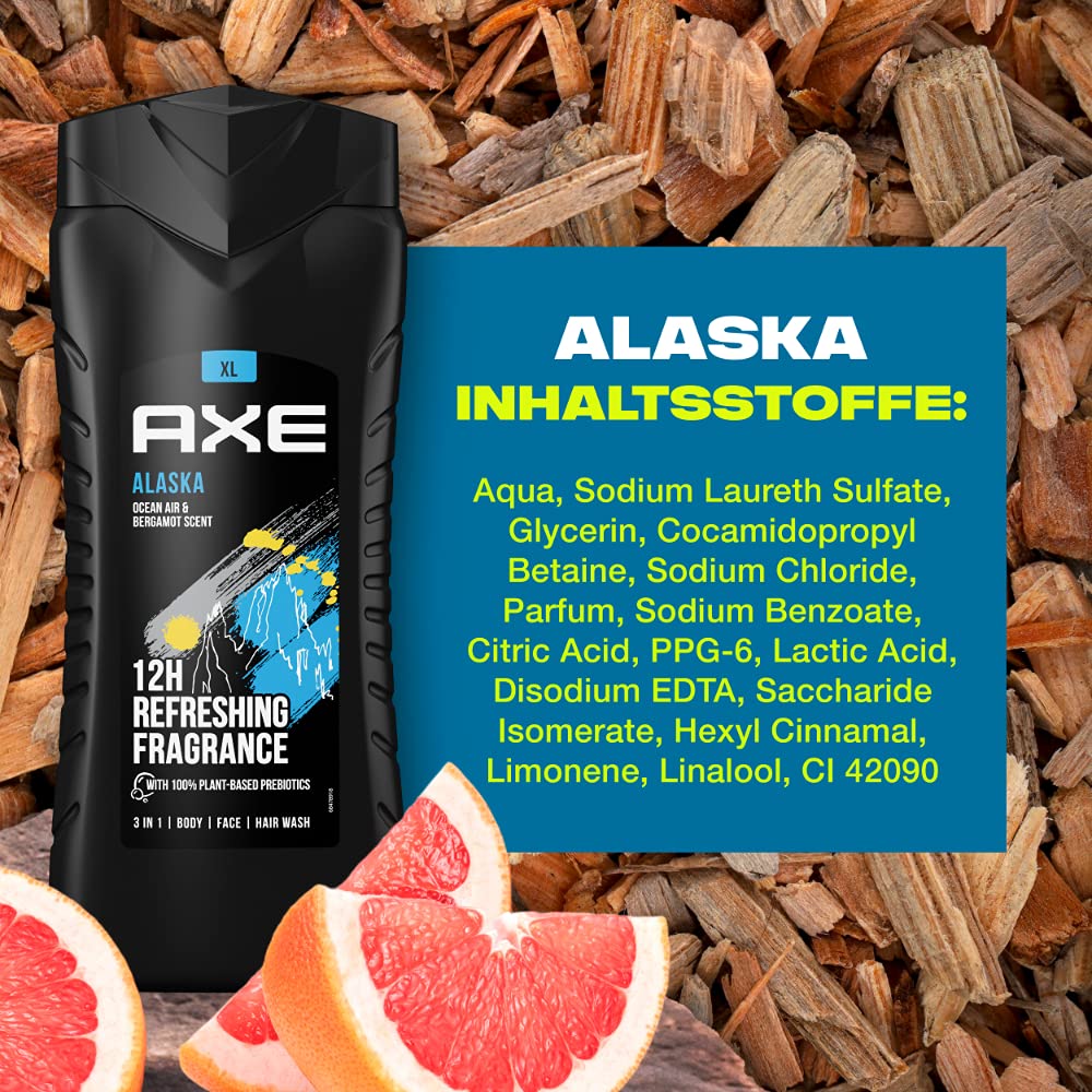 AXE 3 in 1 Shower Gel - 12hr Refreshing Fragrance 400ml - Alaska Ocean Air & Bergamot Scent