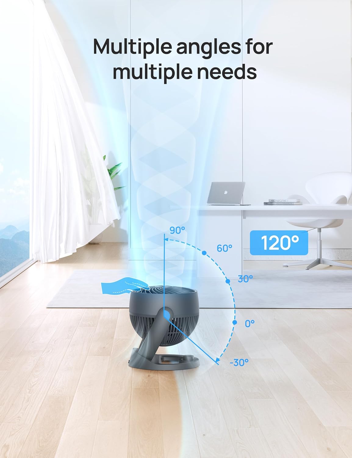 12" Desk Fan 70ft Powerful Airflow, 28db Quiet Table Air Circulator for Whole Room, 120° Adjustable Tilt, 3 Speeds - Grey