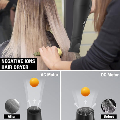 Professionele Salon Haardroër, CONFU Negatiewe Ione Keramiek Vinnigdrogende Blaasdroër, Liggewig Reis Haardroër vir Normale & Krulhare Sluit Diffuser Stilering Spuitstuk In