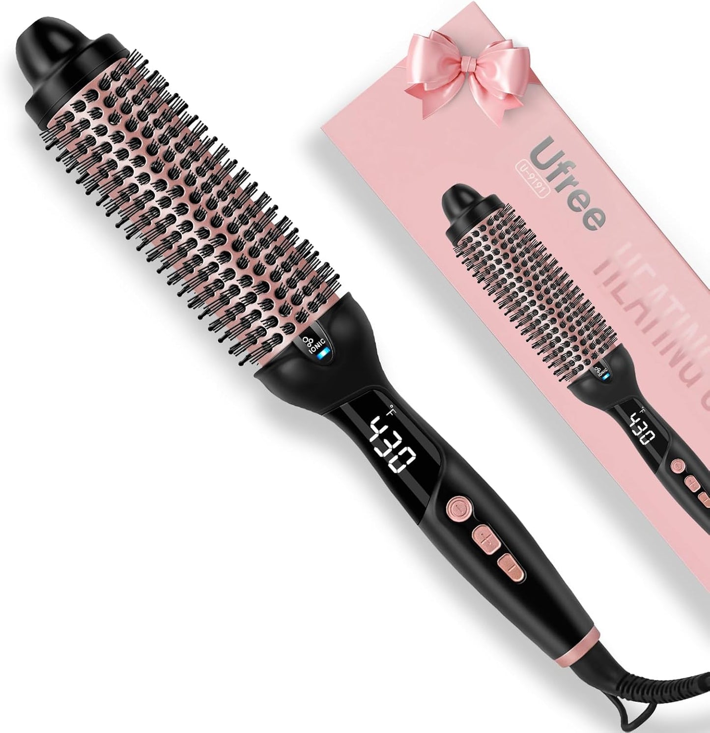 Ionic Thermal Brush, 1.5 Inch Heated Round Brush for Blowout, 30s Fast Heating Curling Brushes with 9 Temp Settings, Dual Voltage Travel Hair Styling Tool, Not Blow Dryer