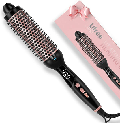 Ionic Thermal Brush, 1.5 Inch Heated Round Brush for Blowout, 30s Fast Heating Curling Brushes with 9 Temp Settings, Dual Voltage Travel Hair Styling Tool, Not Blow Dryer