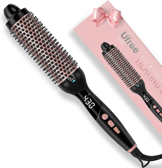 Ioniese Hitteborsel, 1.5 Duim Verwarmde Ronde Borsel vir Haarstyl, 30s Vinnige Verhitting Krulborsels met 9 Temp-instellings, Dubbele Spanning Reis Haarstileringstoestel, Nie Haardroër nie