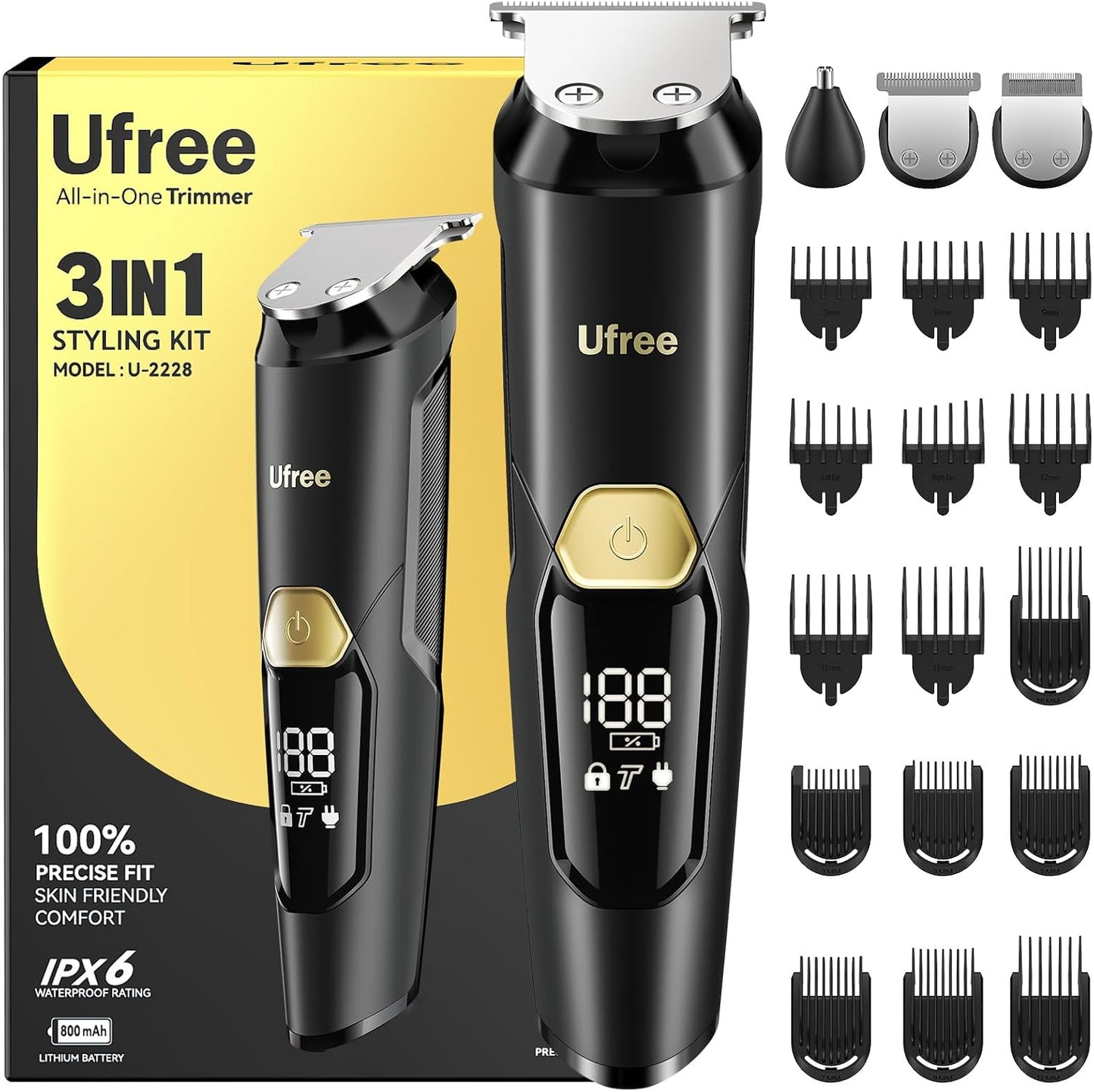 3-in-1 Beard Trimmer Kit, Men's Electric Shaver Razor for Mustache Body Nose Facial Hair, Professional Hair Trimmer, Rechargeable Clippers, Waterproof Beard Grooming, Birthday Gifts for Men