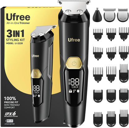 3-in-1 Beard Trimmer Kit, Men's Electric Shaver Razor for Mustache Body Nose Facial Hair, Professional Hair Trimmer, Rechargeable Clippers, Waterproof Beard Grooming, Birthday Gifts for Men