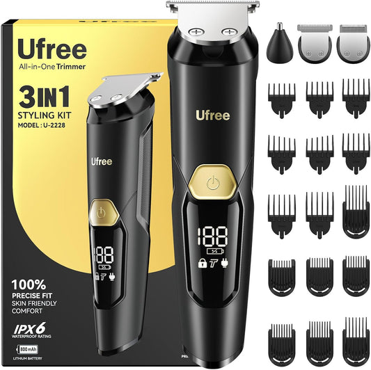 3-in-1 Baardtrimmerstel, mans se elektriese skeerapparaat vir snor, liggaam, neus, gesigshare, professionele haartrimmer, herlaaibare knippers, waterdigte baardversorging, verjaarsdaggeskenke vir mans