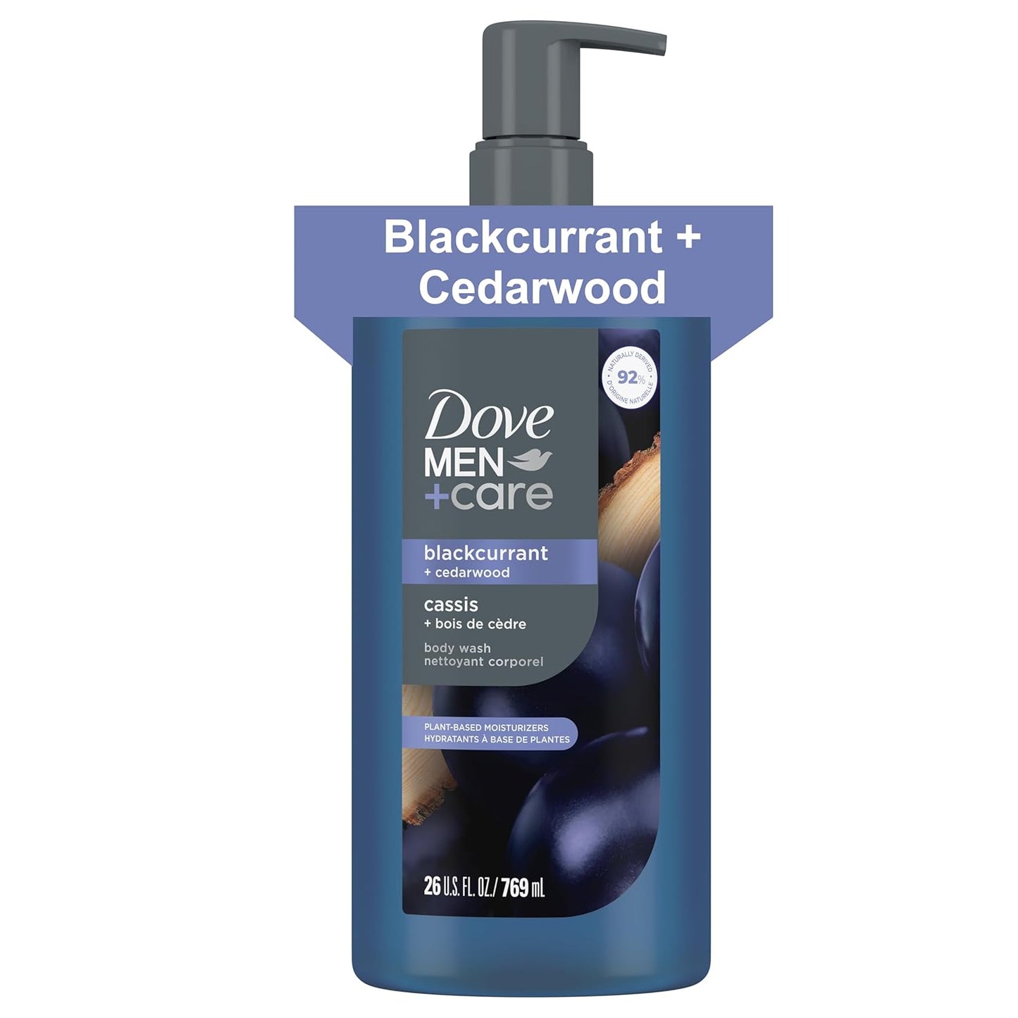 DOVE MEN CARE Blackcurrant + Cedarwood Plant-Based Moisturizing Body Wash for Men (2PK)