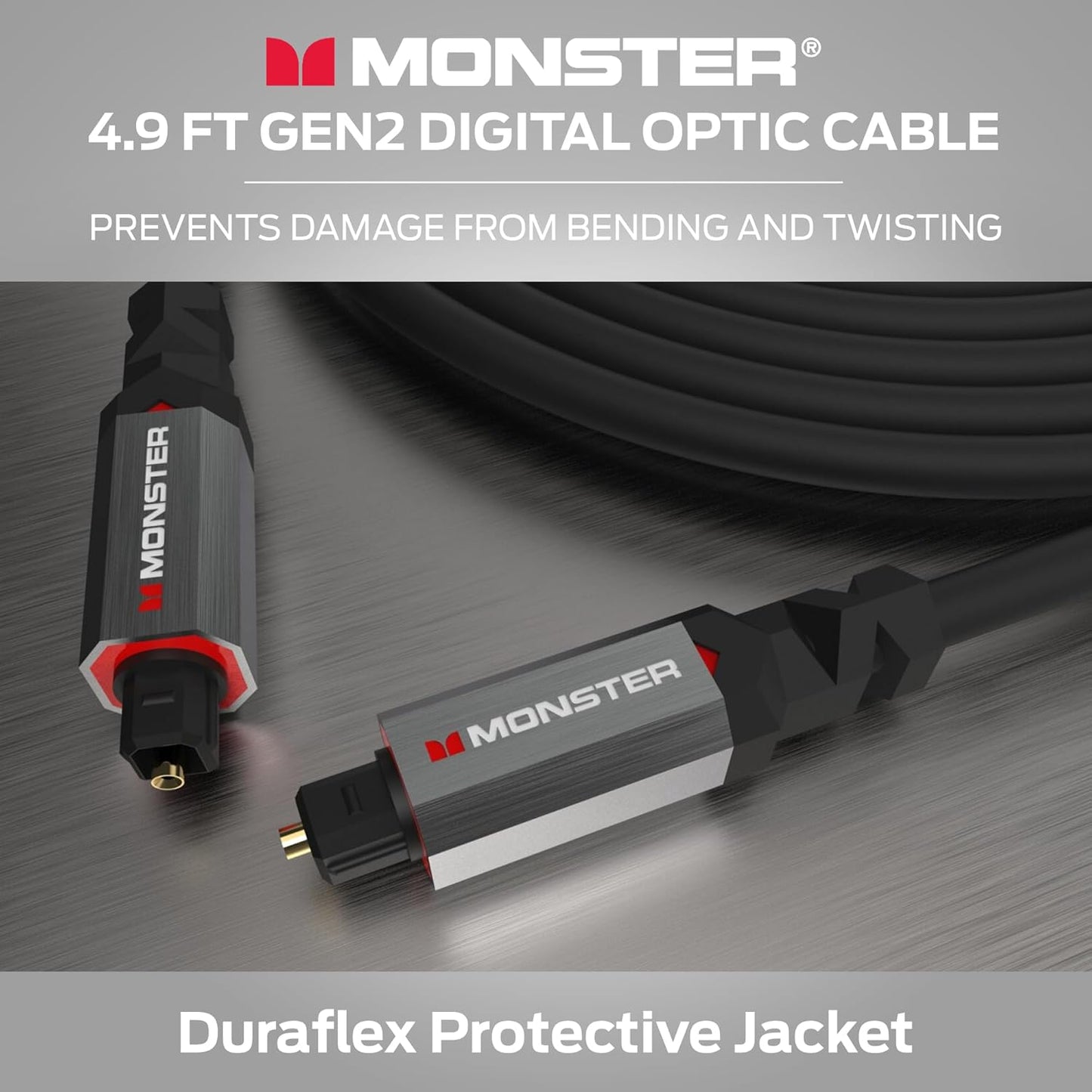 Monster Gen2 Essentials Digitale Optiese Toslink-kabel, Klankbalk Optiese Oudiokabel met Goue Konnekteerders, 4.9vt
