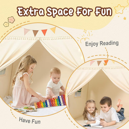 Large Toddlers Bed Tent Canopy: with Lights and Flags for Girls and Boys House Gifts - Monobeach Kids Play Tent Indoor Princess Toys - Portable and Foldable Children Playhouse Outdoor