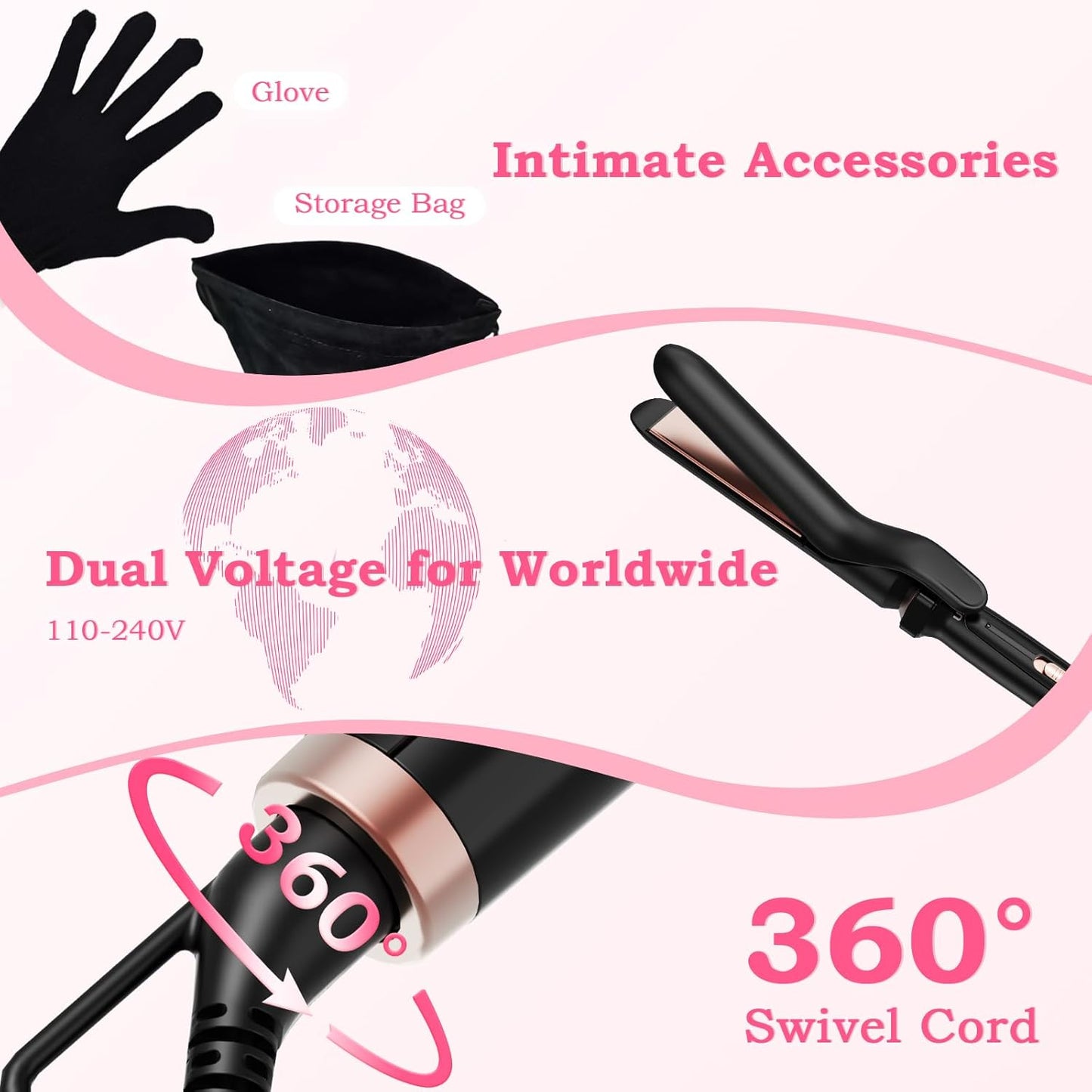 5 in 1 Curling Iron with Interchangeable Ceramic Barrels Wand Set with Flat Iron Hair Straightener, Instant Heat Up, Dual Voltage Hair Curler, Gifts for Women