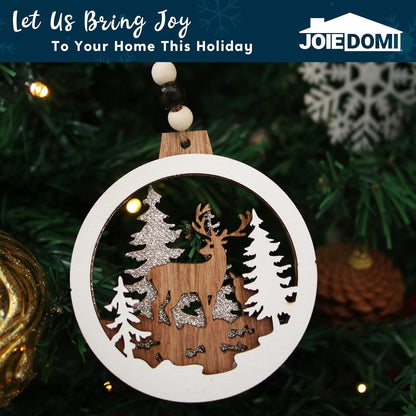 (6PCS) Christmas Wooden Ornaments Farmhouse Rustic Reindeer, Hanging Wood Ornaments - Classic