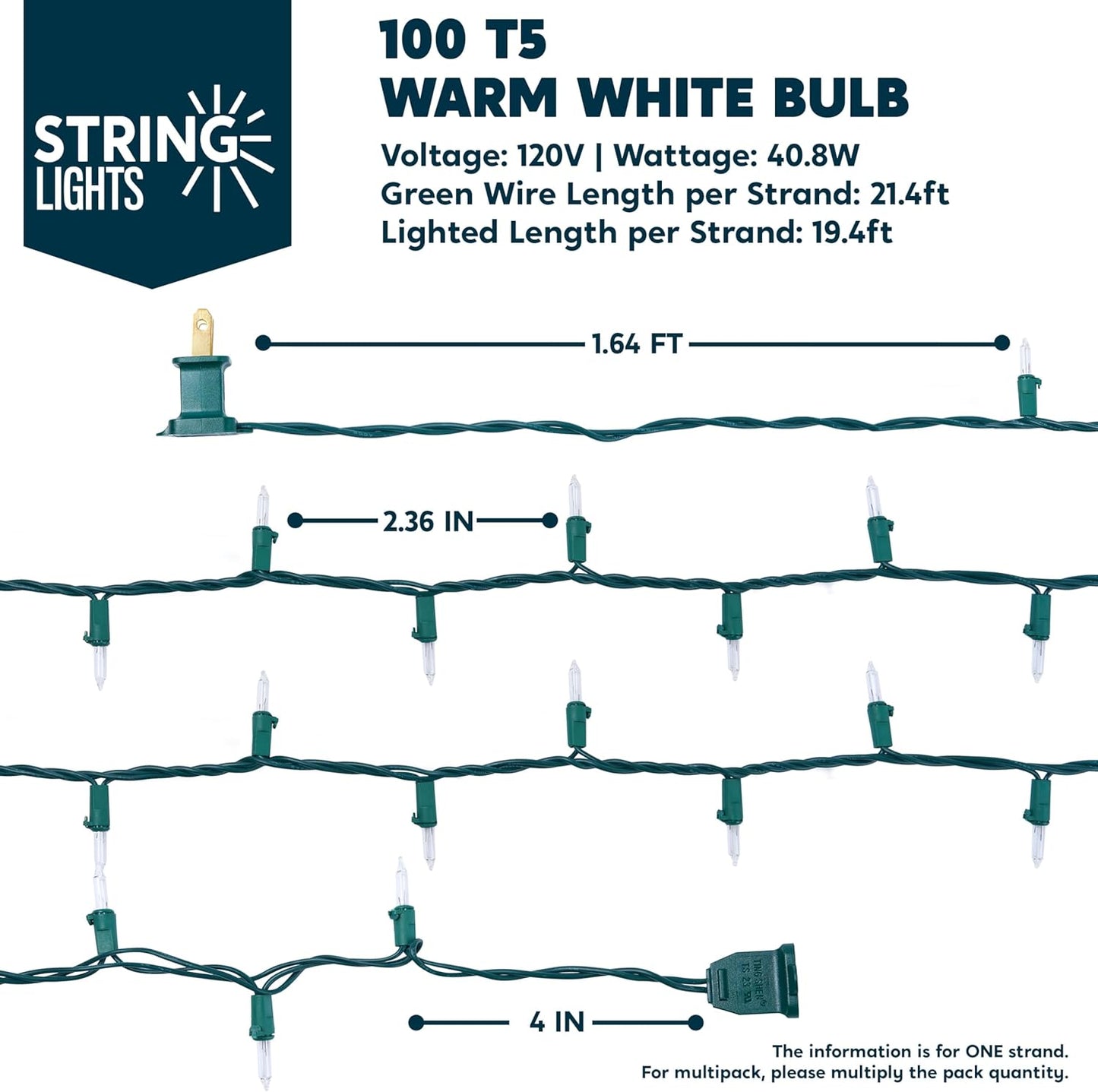 Clear Christmas String Lights 100CT Mini Warm White Fairy Light,19.4 FT Lighting Decor - Green Wire