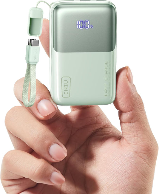 INIU 10000mAh 45W Ultra Mini Drabare Laaier Kragbank met Kabel - (Liggroen)