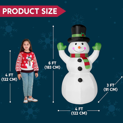 (6 FT) Tall Christmas Inflatables Snowman Decorations w/ Built-in LED with Magic Hat Winter Decoration