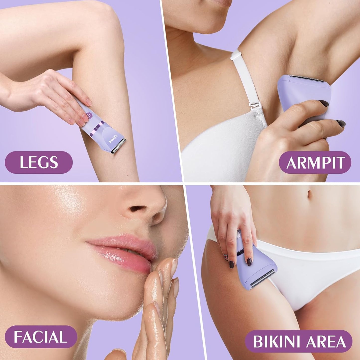 Bikini Trimmer Electric Razors for Women, Rechargeable Pubic Body Hair Trimmer Electric Shaver for Legs Body Hair, Bikini Shaver IPX7 Waterproof, Gifts for Women, Purple