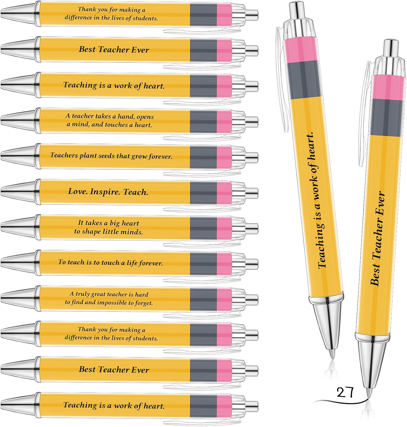 54 Pcs Back to School Teachers Pens Bulk Teacher Appreciation Gifts Inspirational Yellow Retractable Ballpoint Pens for Coworker Staff Thank You Gifts Office Writing Stationary Supplies