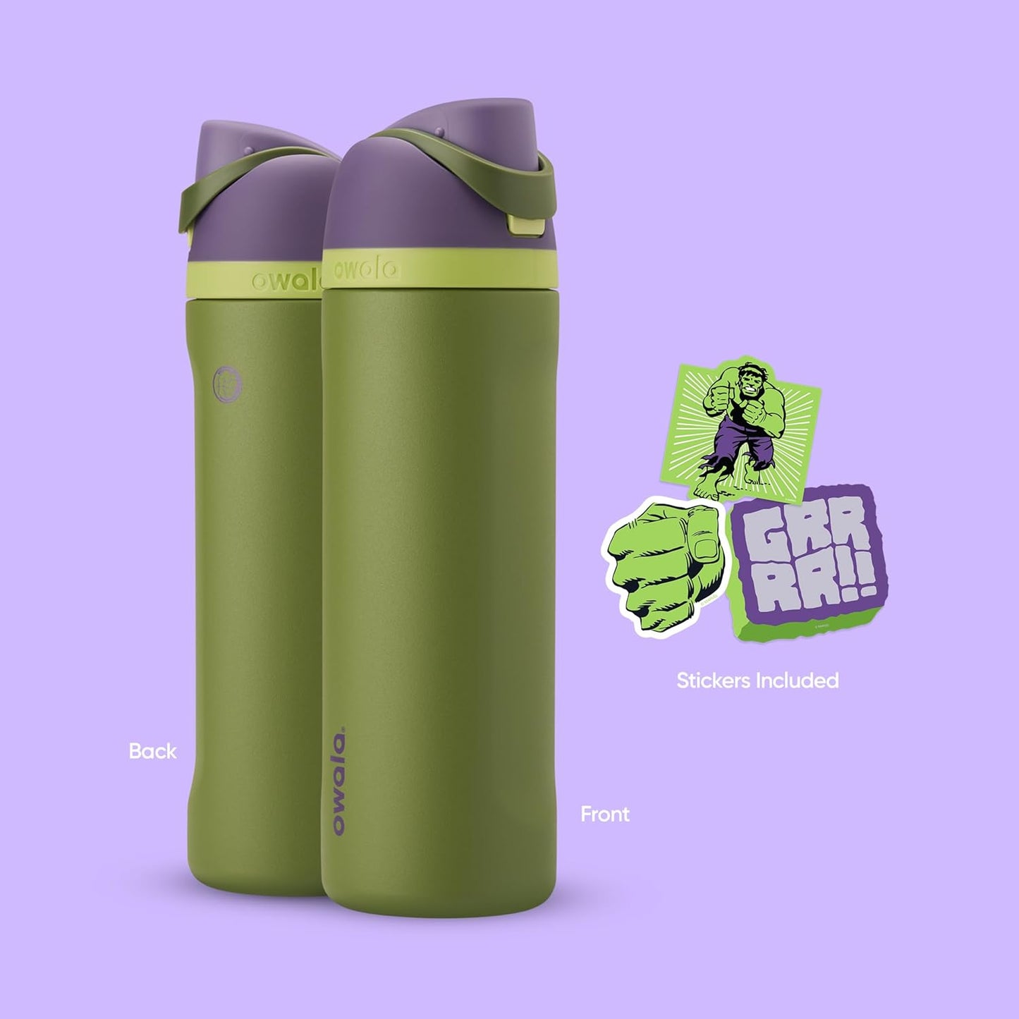 FreeSip Insulated Stainless Steel Water Bottle w/ Straw BPA-Free 24 oz - Marvel Hulk