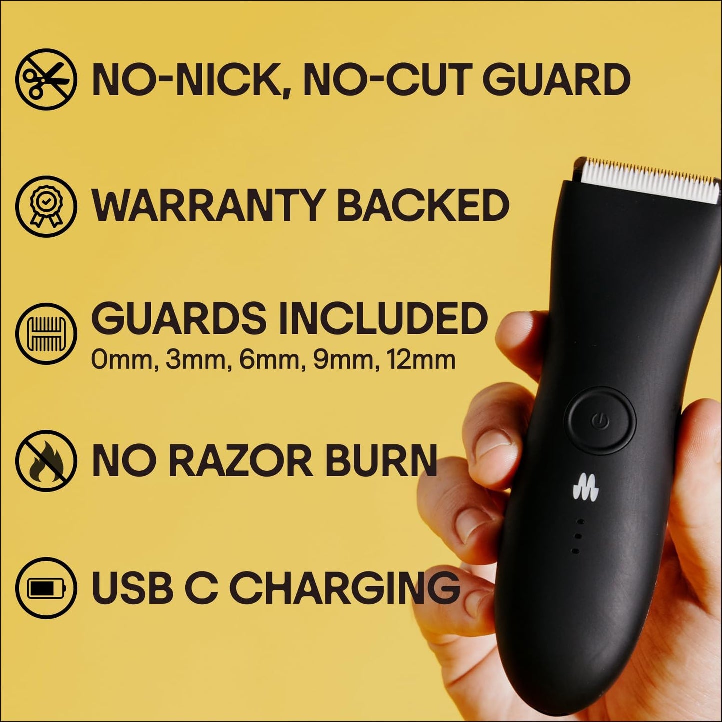 MERIDIAN The Trimmer Premium - Body Hair Trimmer & Electric Shaver for Men and Women for Pubic Hair, Chest, Legs & Bikini Line, Waterproof & Rechargeable, Onyx