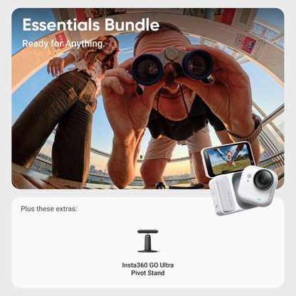 Insta360 GO Ultra Essentials Bundle - Small 4K Vlogging Camera, Hands-Free, POV Cam, 1/1.28" Sensor, 53g Lightweight, 156° FOV, 200 Min Battery Life, Magnetic Wearable Action Camera for Sports, Vlog