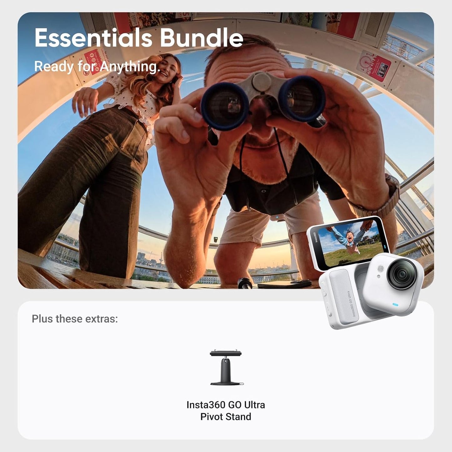 Insta360 GO Ultra Anywhere Bundle - Small 4K Vlogging Camera, Hands-Free, POV Cam, 1/1.28" Sensor, 53g Lightweight, 156° FOV, 200 Min Battery Life, Magnetic Wearable Action Camera for Sports, Vlog