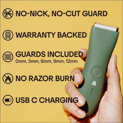 MERIDIAN The Trimmer Premium - Body Hair Trimmer & Electric Shaver for Men and Women for Pubic Hair, Chest, Legs & Bikini Line, Waterproof & Rechargeable, Sage