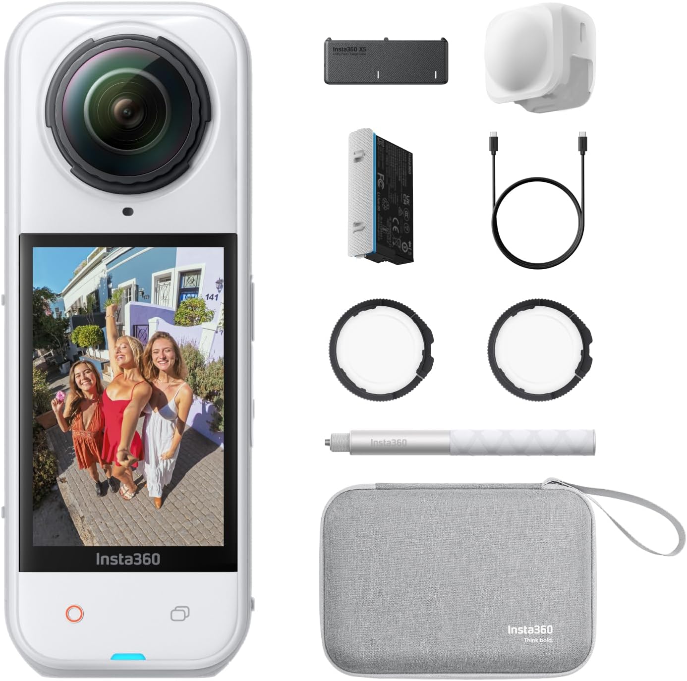 Insta360 X5 Essentials Bundle Satin White - Waterproof 8K 360° Action Camera, Leading Low Light, Invisible Selfie Stick Effect, Rugged and Replaceable Lens, 3-Hour Battery, Built-in Wind Guard