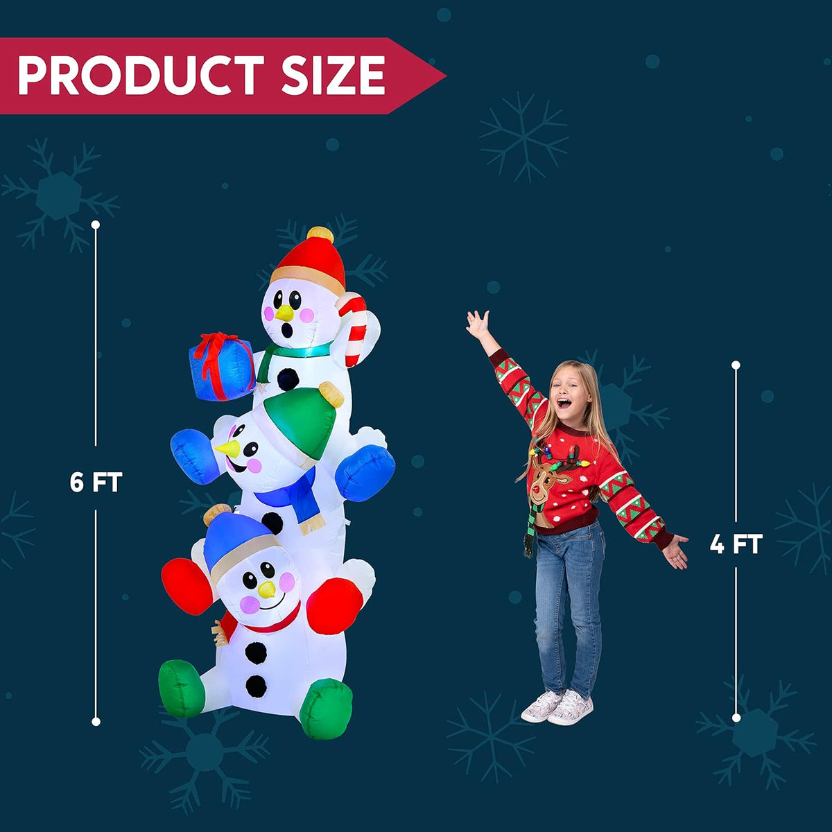 6 FT Christmas Inflatable Decoration Stacked Snowman w/ Build-in LEDs Blow Up Inflatables Décor