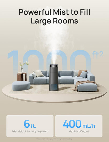 16L Slim Bevochtiger Groot Kamer 1000 vt², 130H Koelmis Lugbevochtigers Bo Vul, Afstand-/Raak-/Stem- en APP-beheer, Selfreinigende Tenk, 30dB, RGB-lig - Grys