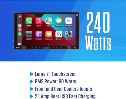 Double DIN  7"  Apple CarPlay Android Auto Wired or Wireless Touchscreen Car Stereo Radio Bluetooth Backup Camera Input