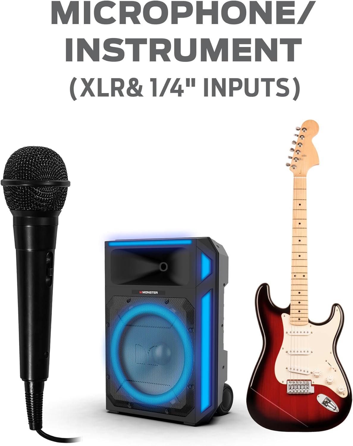 Monster X6 All-in-One Bluetooth Speaker System, Party Speaker, PA | 600W Power, 15" Sub | Beat Synced LED Lights, All Terrain Wheels, TWS Pairing, App Control | Includes Adjustable Tripod & Microphone