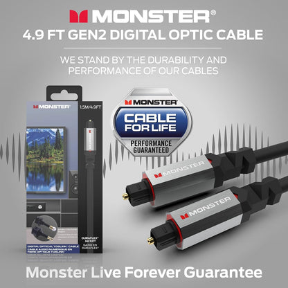 Monster Gen2 Essentials Digitale Optiese Toslink-kabel, Klankbalk Optiese Oudiokabel met Goue Konneksies, 9.8vt