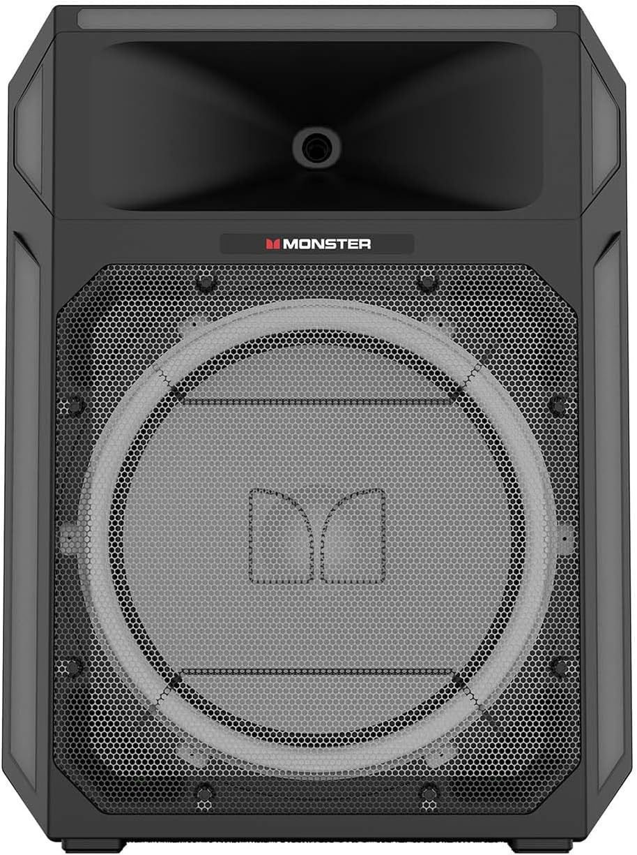 Monster X6 All-in-One Bluetooth Speaker System, Party Speaker, PA | 600W Power, 15" Sub | Beat Synced LED Lights, All Terrain Wheels, TWS Pairing, App Control | Includes Adjustable Tripod & Microphone