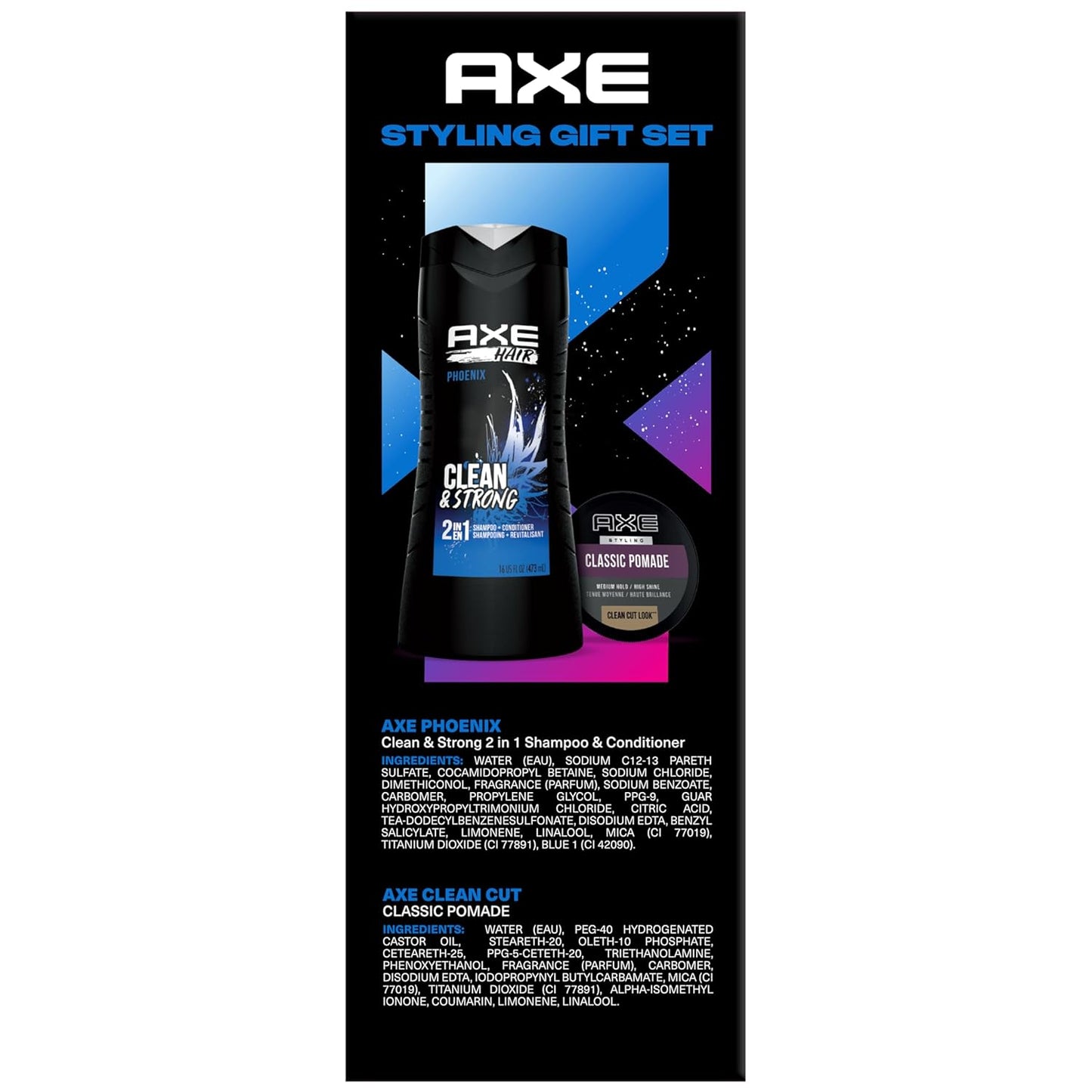 AXE Men's Hair Styling Sets – Phoenix Clean and Strong 2-in-1 Shampoo + Classic Pomade, Signature Polished Look, Medium Hold - High Shine