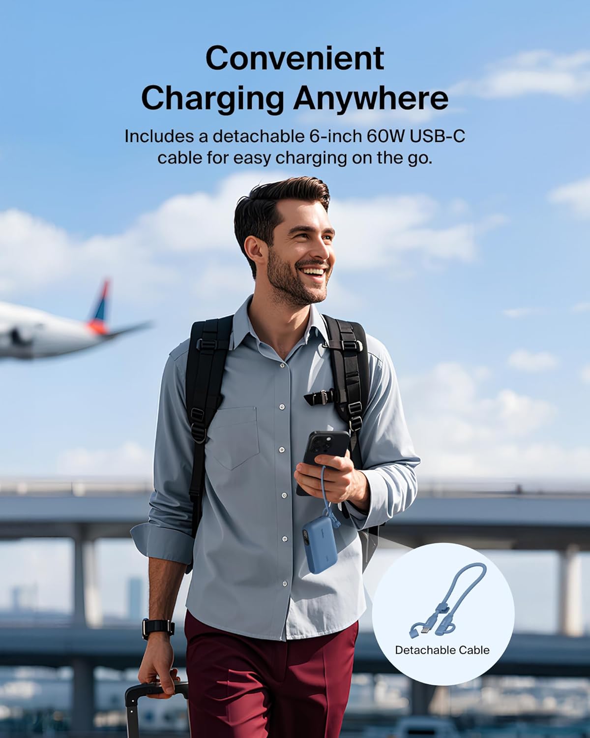 Portable Charger Slim 10,000mAh USB-C Power Bank - (Blue)
