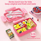 Large Bento-Style Leakproof Boxes 4 Compartments Snack Containers w/ Tableware Reusable On-the-Go Meal - Pink