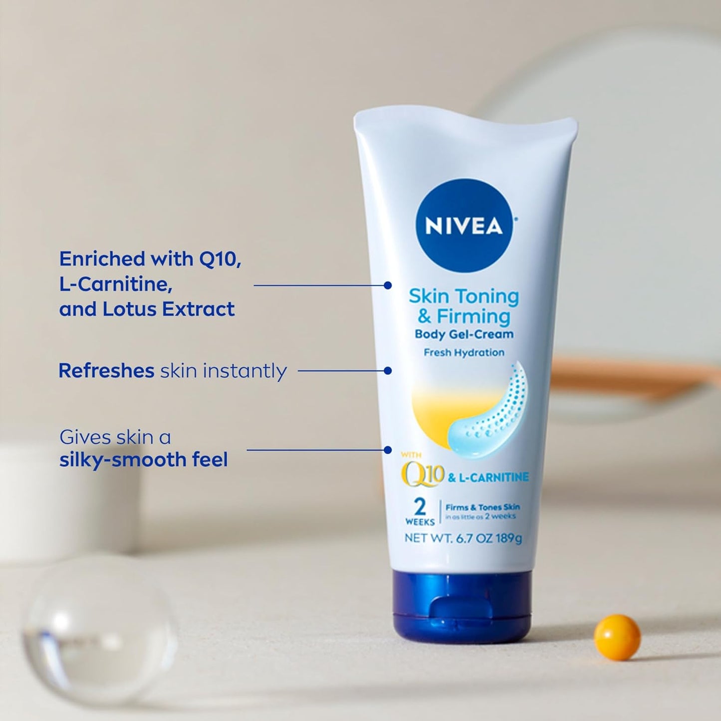 NIVEA Nourishing Hydration Skin Firming Body Lotion (16.9 Fl Oz) + Skin Firming & Toning Body Gel Cream with Hyaluronic Acid (6.7 Oz), Enriched with Q10 and Vitamin C