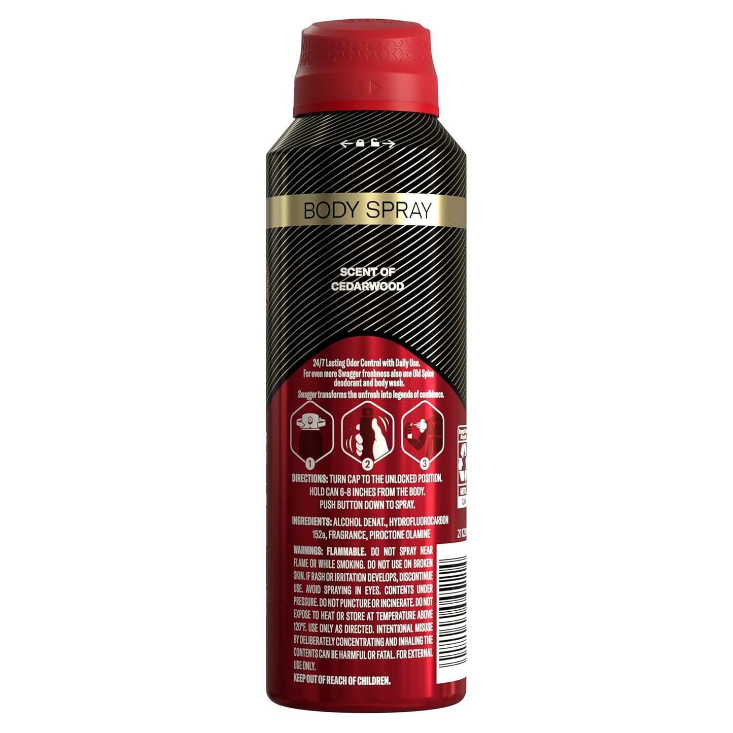 Old Spice Aluminum Free Body Spray for Men, 24/7 Odor Protection, Cologne Quality Scent, Swagger w/ Cedarwood Scent (Pack of 3)