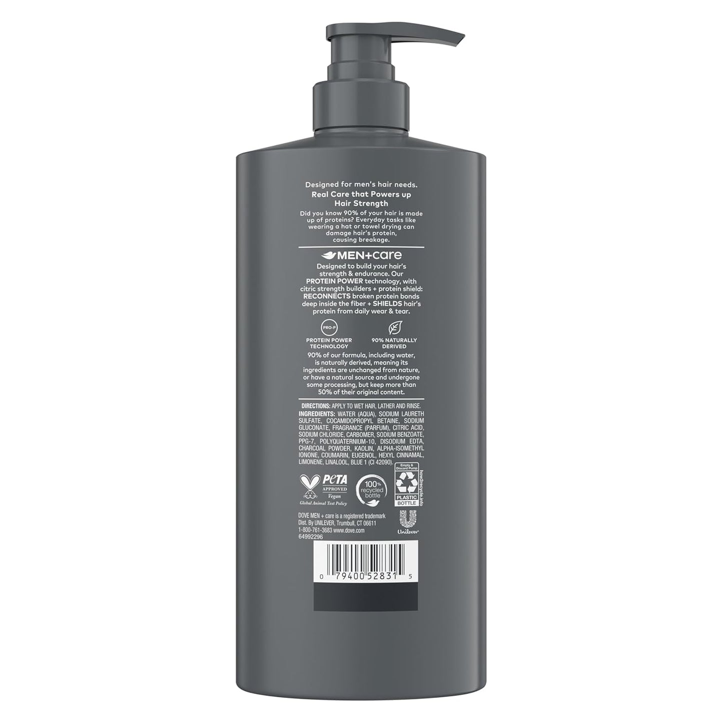 DOVE MEN + CARE Shampoo Charcoal + Clay for Real Hair that Powers Up Hair Strength, w/ Deep Purifying Benefits, 28 Fl oz. (2 CT)