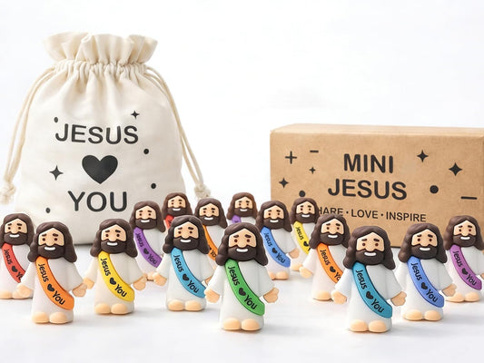 50-210 PCS Mini Jesus Figurines Bulk w/ Pouch-Christian Party Favors Gifts