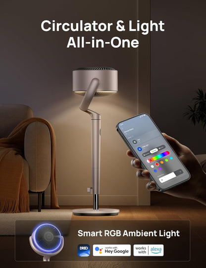 Slim Ossillerende Waaier 120° Omnidireksioneel, 90vt Stil Staander met RGB-lig, 9 Spoed, 6 Modusse 8H Tydhouer, Wi-Fi/Stem, 37-42" - Starlight