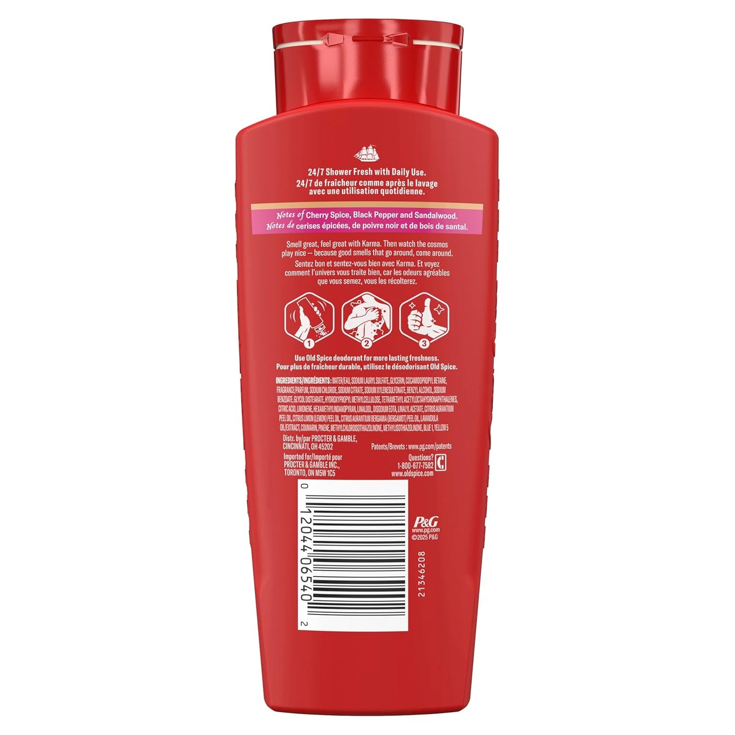 Old Spice Body Wash for Men, 24/7 Shower Fresh & Clean w/Daily Use, Lasting Signature Scent -  Karma w/ Cherry Zen Scent (Pack of 2)