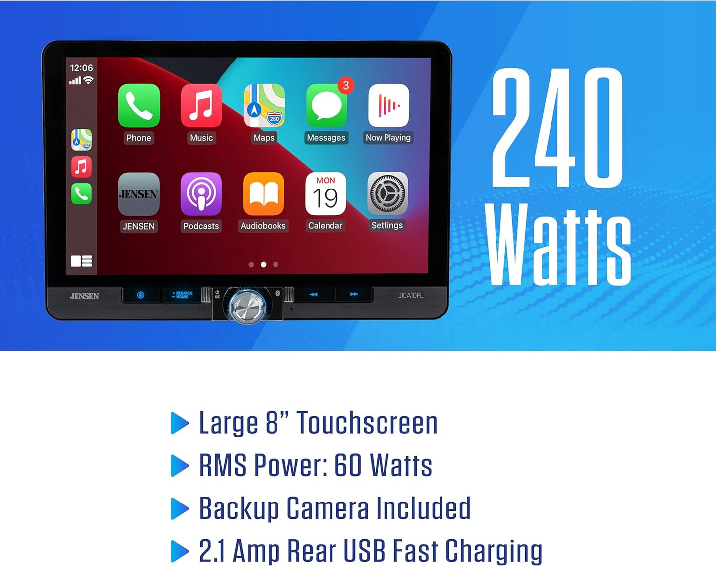 10.1" Single / Double DIN  Apple CarPlay Android Auto Wired or Wireless Touchscreen Car Stereo Radio Bluetooth, USB Charge - Backup Camera Included