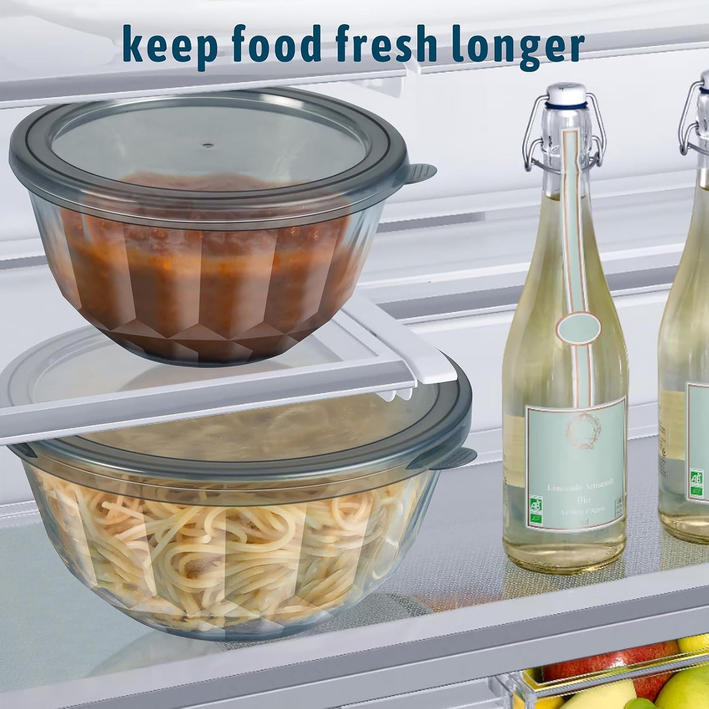 Glasmengbakke met Dekselstelle, 5-stukke Dik Glas-inmekaarpasbakke vir Kombuisbak, Maaltydvoorbereiding, BPA-vry, Skottelgoedwasser Veilig, 0.5/0.8/1.6/2.7/4.4 Qt