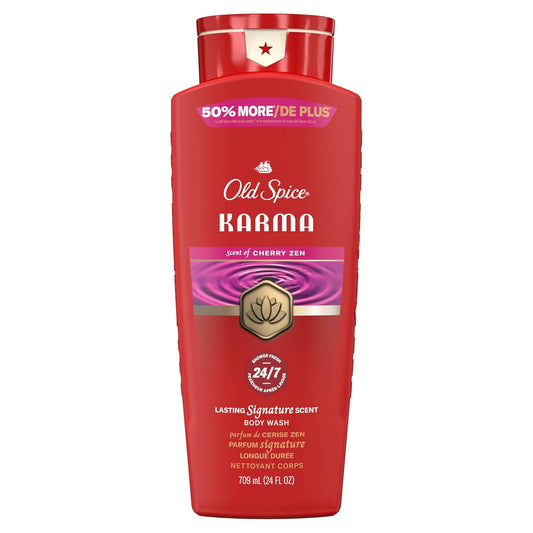 Old Spice Body Wash for Men, 24/7 Shower Fresh & Clean w/Daily Use, Lasting Signature Scent -  Karma w/ Cherry Zen Scent (Pack of 2)