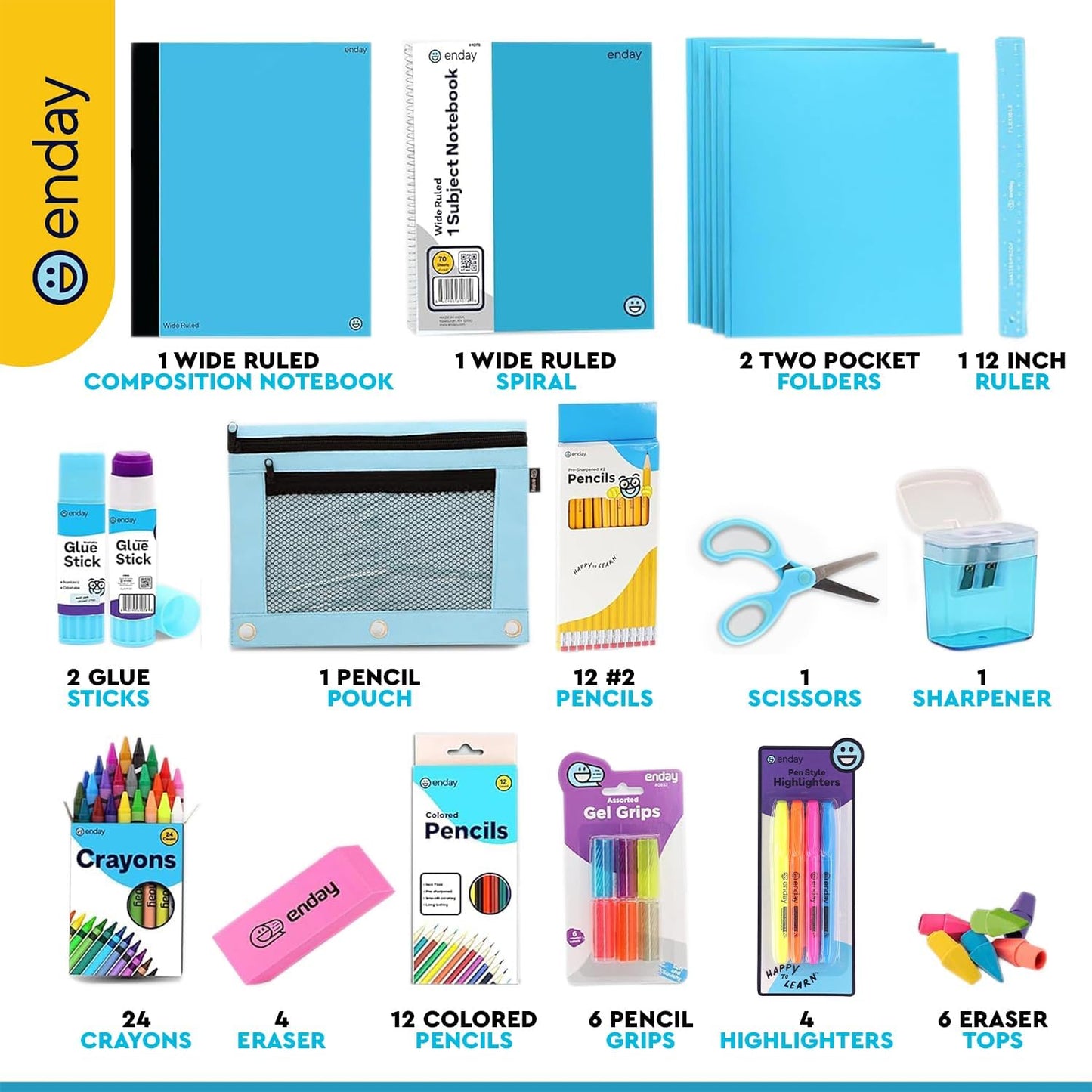 Back to School Supplies for Kids, Blue School Supply Box Premium Quality Kids School Supplies Kit, Kindergarten School Supplies for Girls and Boys, 78 Piece Set