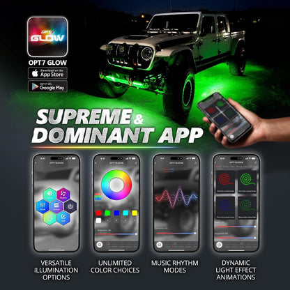 Aura Pro RGB Aluminum Truck Underglow Kit w/ App & Remote Control Waterproof 1-Piece Rigid Bars, 4PC Multicolor Music Sync Lighting, Exterior.