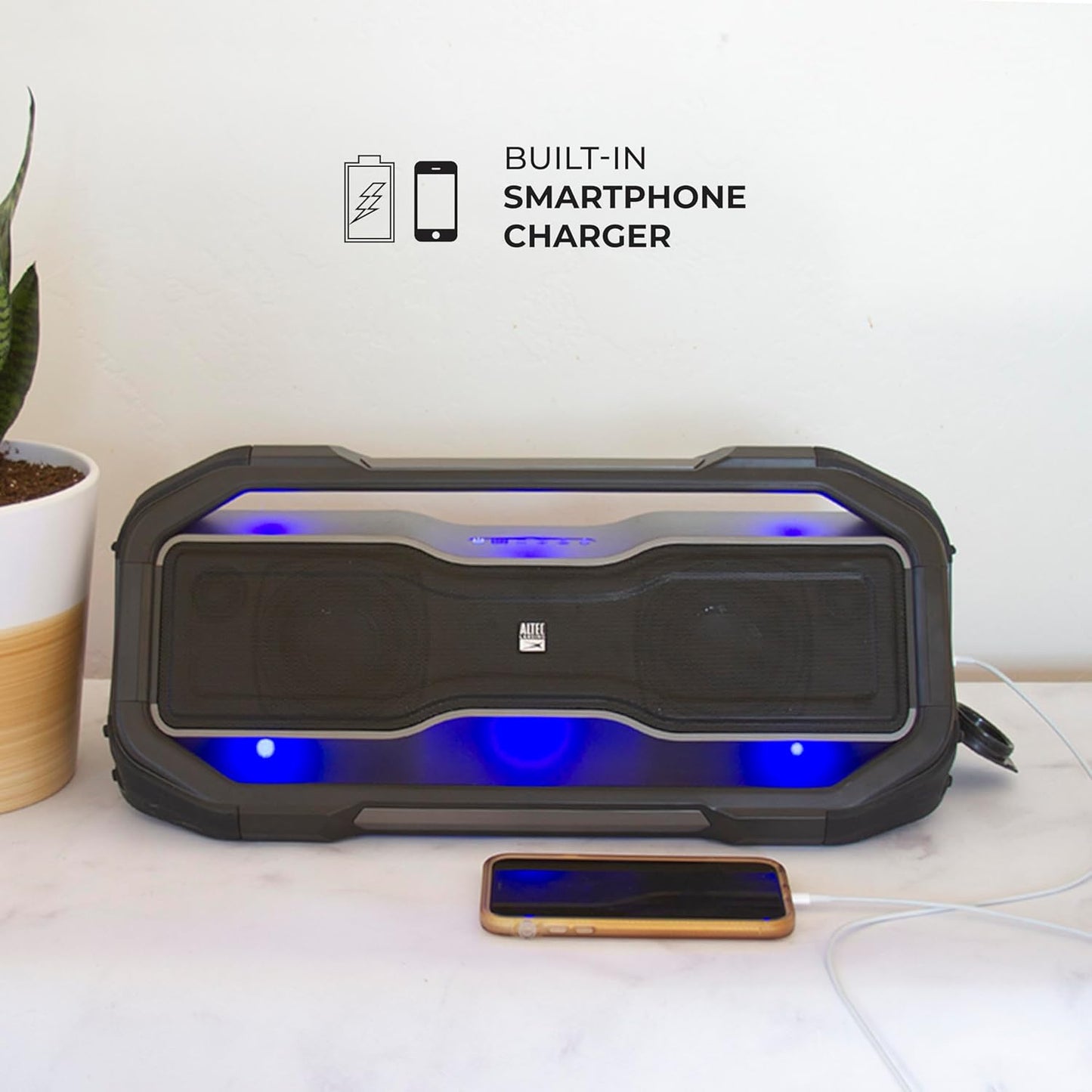 Altec Lansing ROCKBOX XL Draadlose Bluetooth-luidspreker, Draagbare Waterdigte Luidspreker met 20 Uur Speeltyd en 5 Verligte LED-ligmodusse, Drywende Draadlose vir Binne en Buite