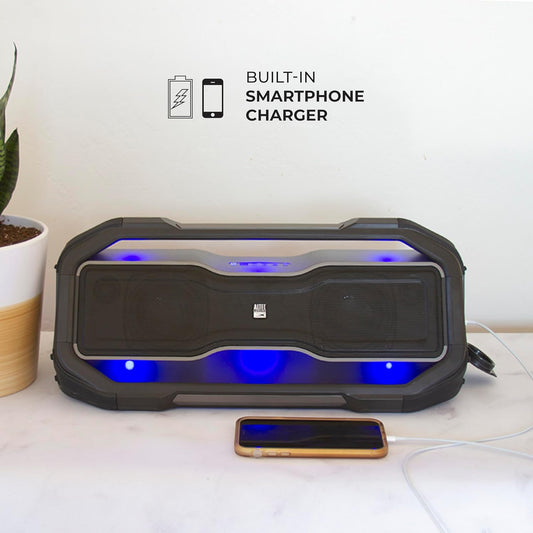 Altec Lansing ROCKBOX XL Draadlose Bluetooth-luidspreker, Draagbare Waterdigte Luidspreker met 20 Uur Speeltyd en 5 Verligte LED-ligmodusse, Drywende Draadlose vir Binne en Buite