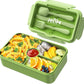 Large Bento-Style Leakproof w/ 4 Compartments Food Storage w/ Tableware Reusable On-the-Go Meal - Green