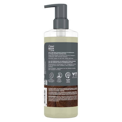 DOVE MEN CARE 2-in-1 Shampoo + Conditioner - Ginger & Coconut Oil for Hydrated Hair, +Mineral Complex, 17.5 oz (2PK)